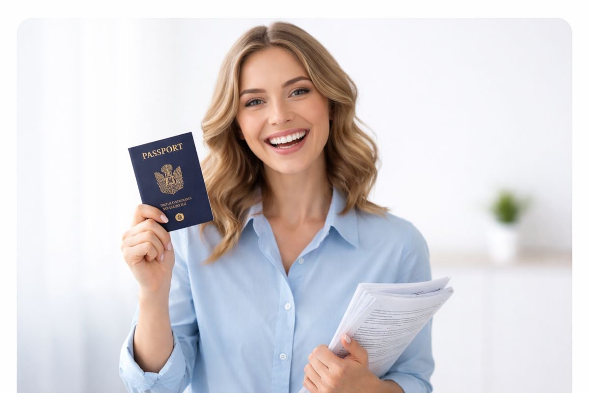 Woman holding U.S. passport